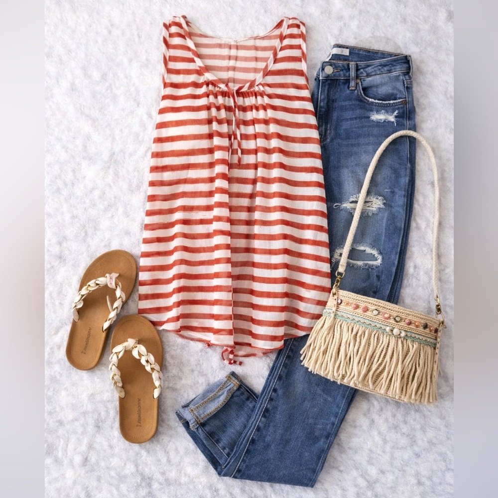 🍓3/$15 Caslon Tank Top Blouse Orange Stripe